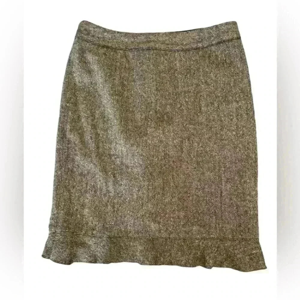 Club Monaco Womens Tweed Wool Blend Pencil Ruffle Skirt Olive Green Size 4
